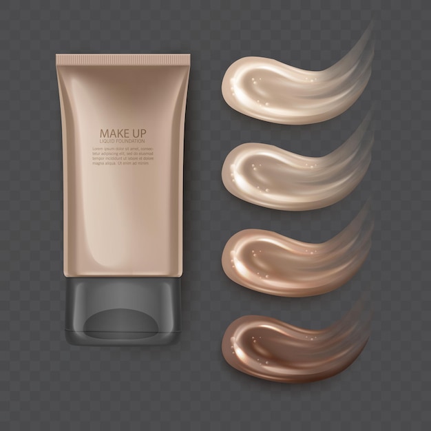 Vector foundation cream, cosmetic concealer. realistic brown cream texture for makeup, vector illustration