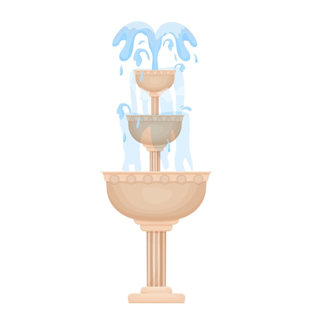 fountain city or garden decoration with water splashes in cartoon style