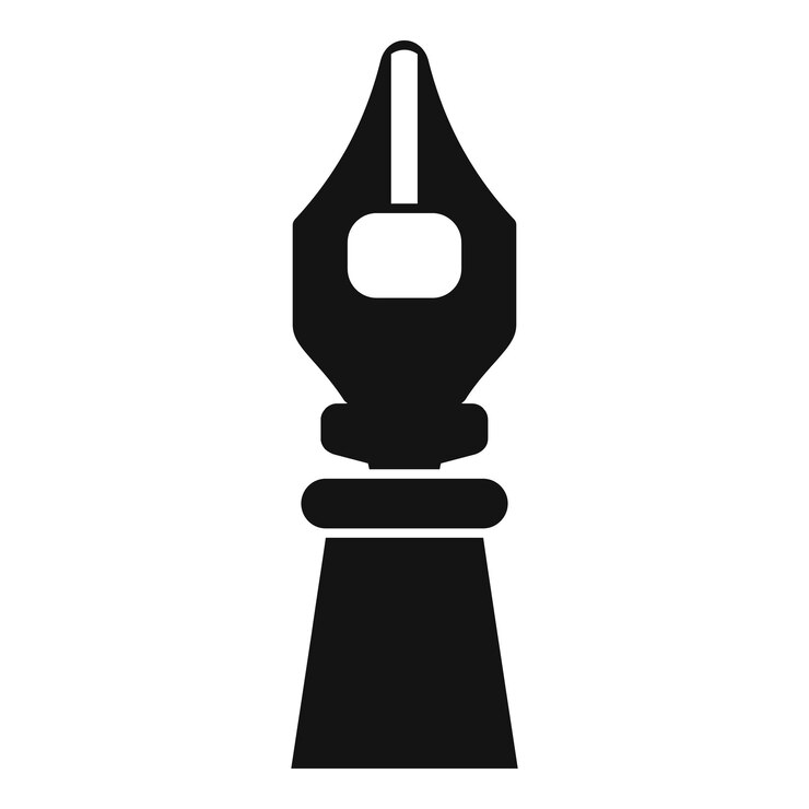 Vector fountain pen nib standing on a pedestal symbolising writing