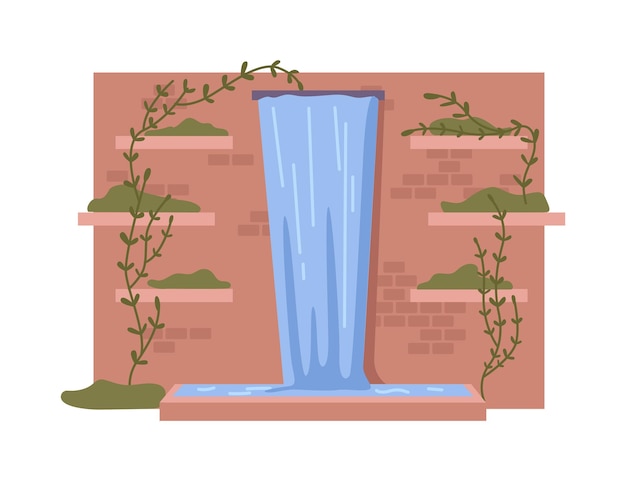 Vector fountain or waterfall with flora