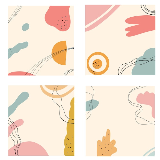 Four abstract backgrounds with shapes and points