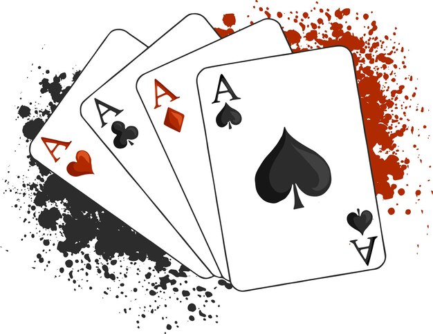 Quattro carte da gioco di poker su sfondo bianco illustrazione disegnata a mano in cartone