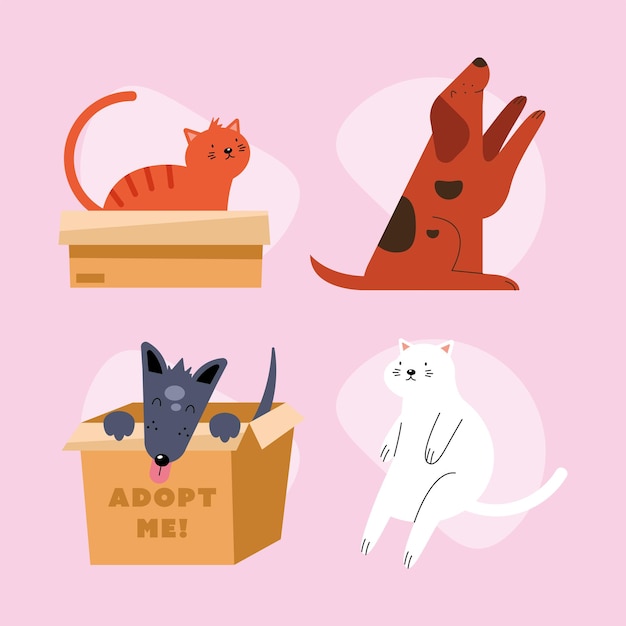 Vector four adoption pets icons