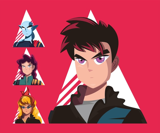 Vector four anime characters