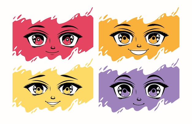 Vector four anime emotions faces