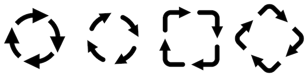 Vector four arrows forming cycle, round circle and square version