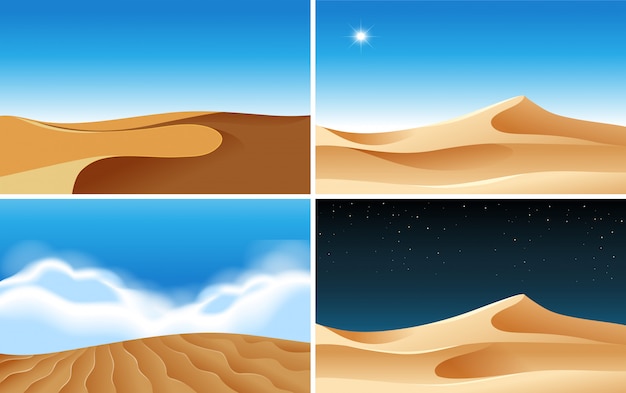 ベクトル 異なる時代の砂漠の4つの背景シーン