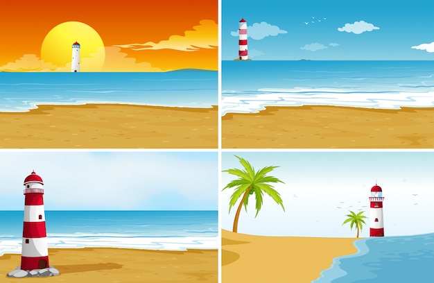 Vector four background scenes with beach and ocean