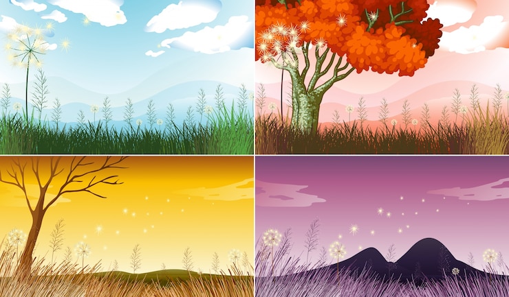 Vector four background scenes with different seasons