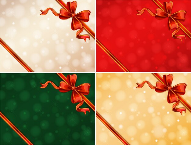 Vector four background template with red ribbons