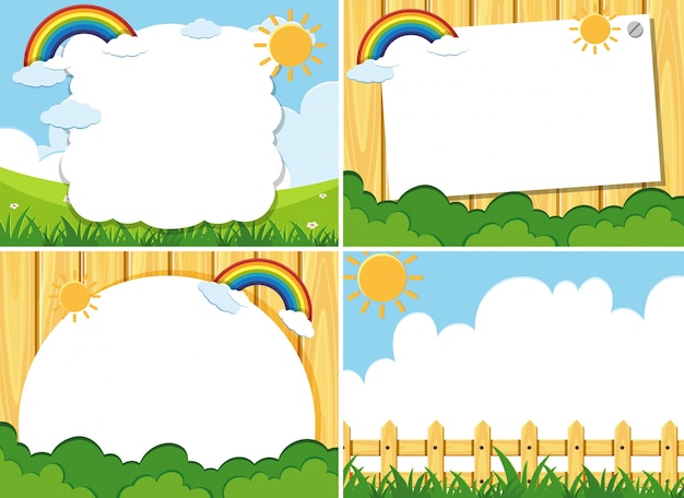 Four background template with sun and blue sky