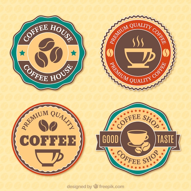 Four badges for coffee