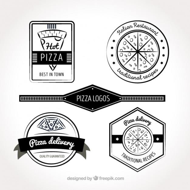 Four black and white logos for pizza