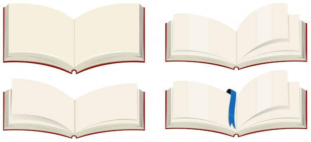 Four blank books on white background