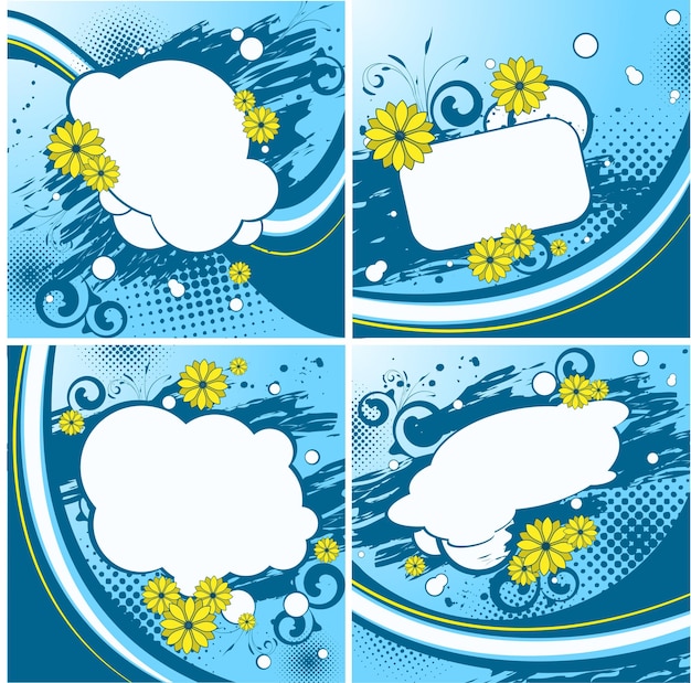 Four blue floral backgrounds