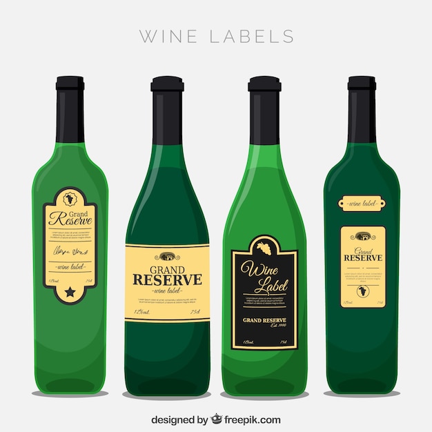 Vector four bottle of wine with decorative labels