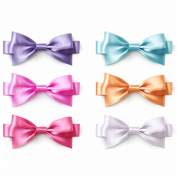 four bow ties with different colored ribbons on them