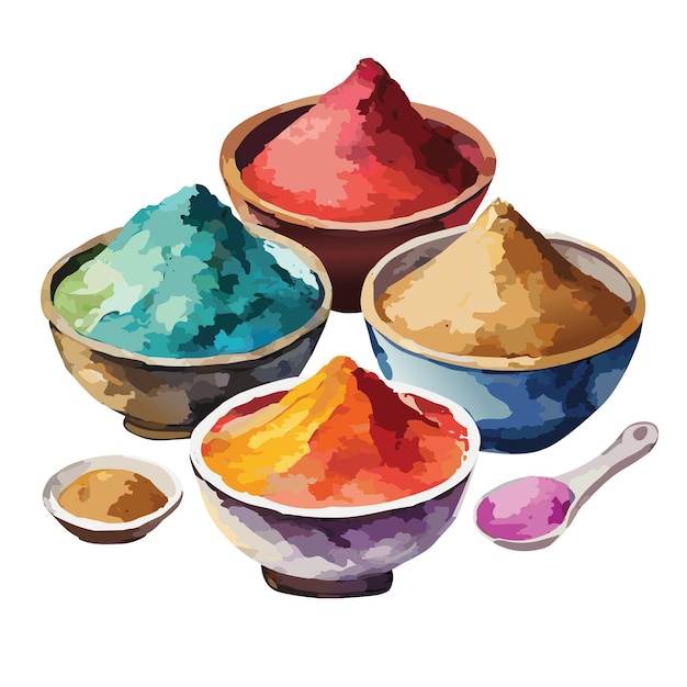 Four bowls of coloured powder