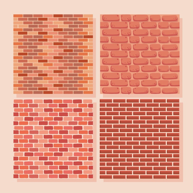 Four bricks walls backgrounds