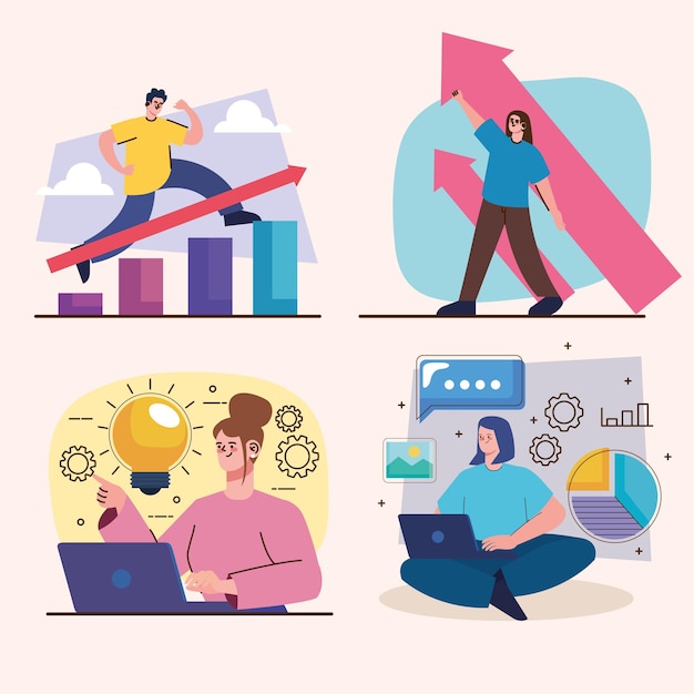 four business persons success characters