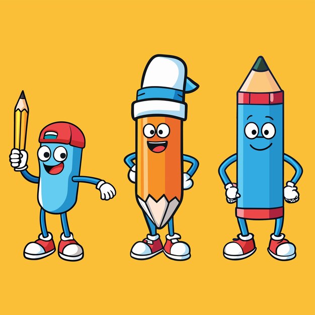 Vector four cartoon characters with a pencil and a pencil