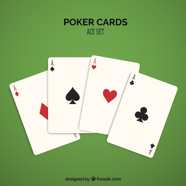 Four casino cards in red and black