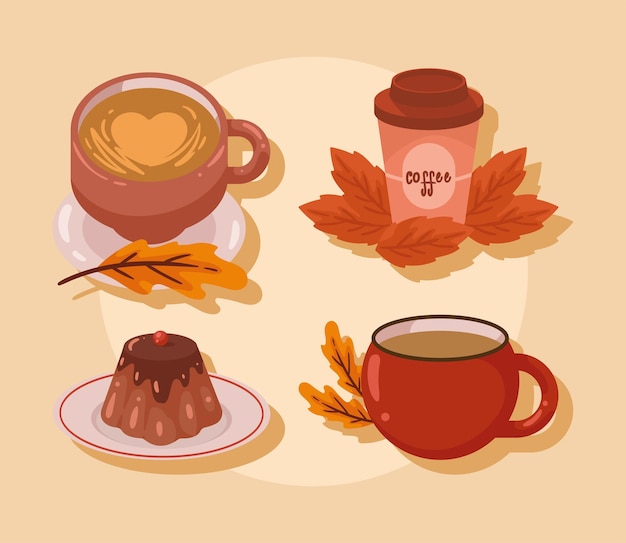 Quattro icone del giorno d'autunno del caffè