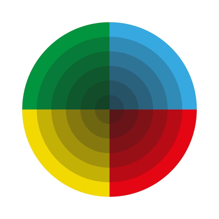 Vector four color circle geometric radial shape abstract contrast symbol vector illustration