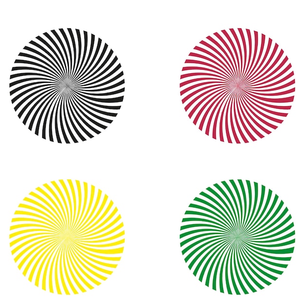 Four colored swirl circles on a white background