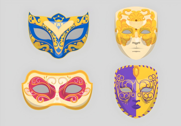 Four colorful carnival masks for a celebration of fun and masquerade