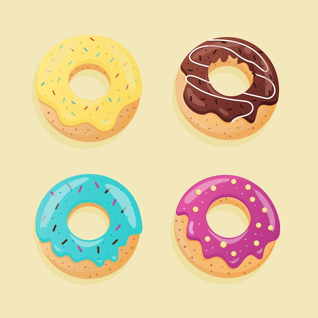 four colorful donuts