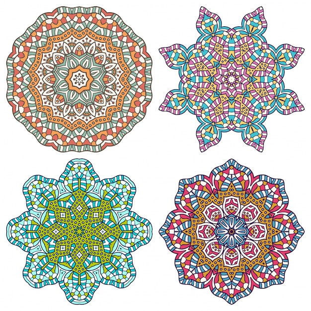 Four colorful elegant mandalas