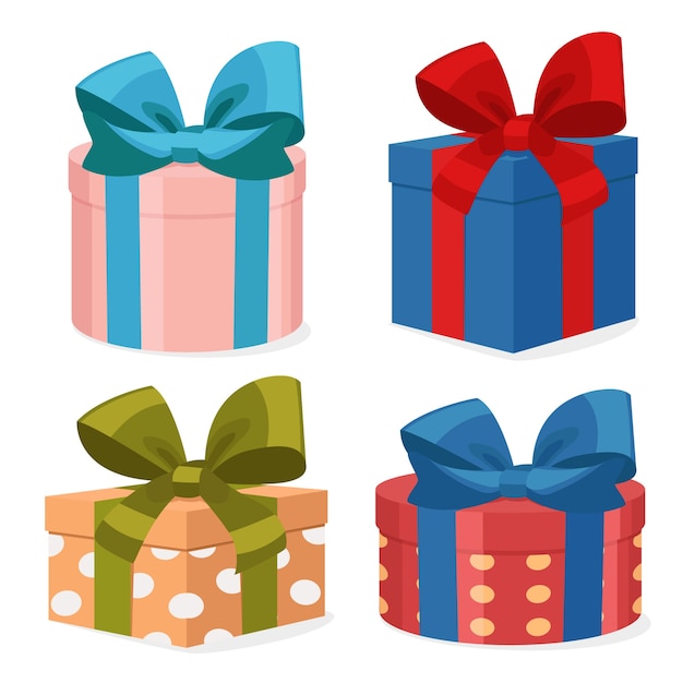 Four colorful gift boxes on white.