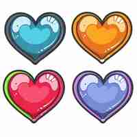 Vector four colorful heartshaped icons filled shiny jellylike substance stamped baby footprints vivid