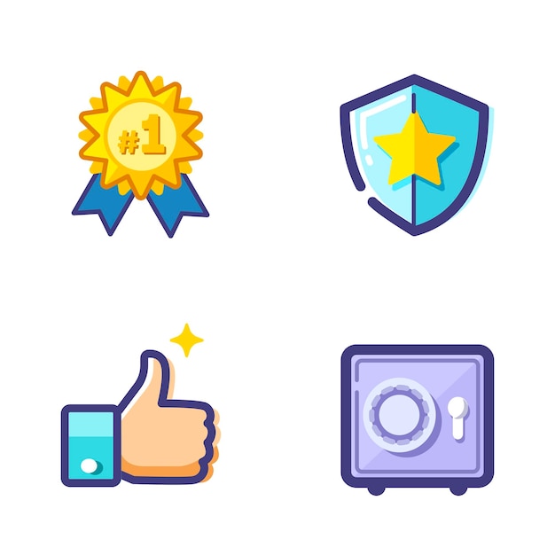 Four colorful icons of like safety badge and safe