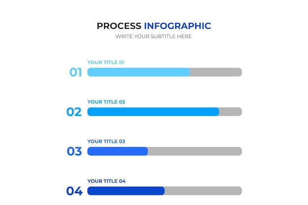 Four colorful row with percentage indication Concept of 4 stages or levels of business development