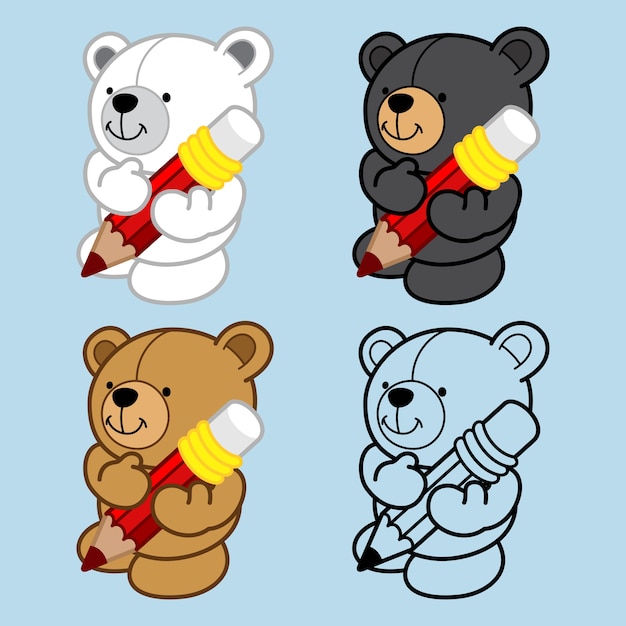 Четыре милый медведь держите карандаш