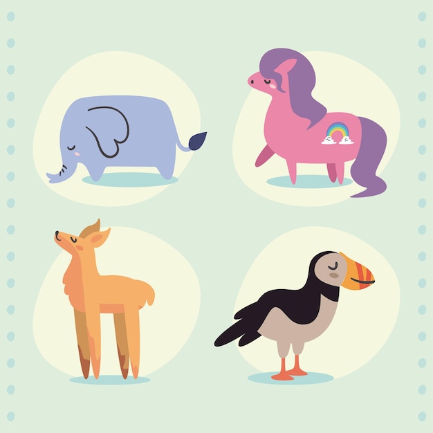 Vector four cute doodles animals