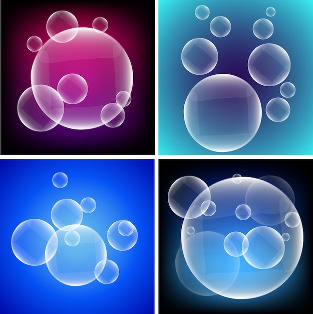 Four different backgrounds with bubbles on colorful background