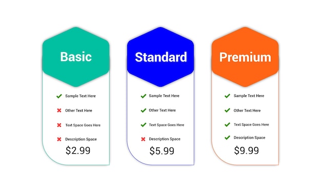 Four different colored squares with different colors and the word standard on them.