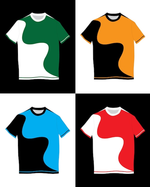 Vettore quattro diversi colori di t-shirt in bianco e nero