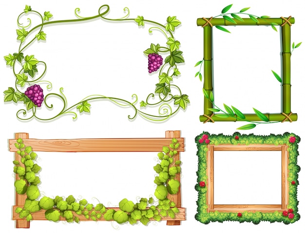 녹색 잎을 가진 프레임의 4 가지 디자인
