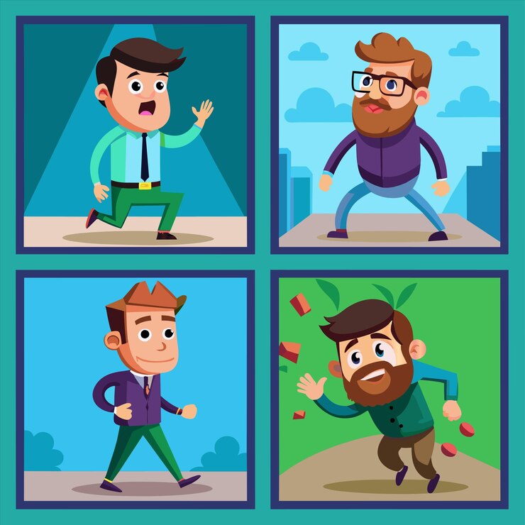 Vector four different images of men and one with a beard