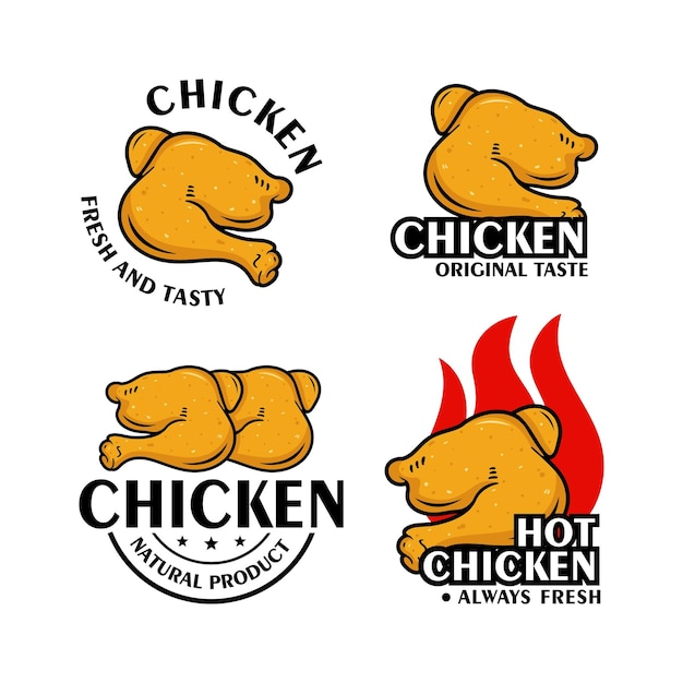 흰색 배경에 치킨과 치킨을 위한 4개의 다른 로고