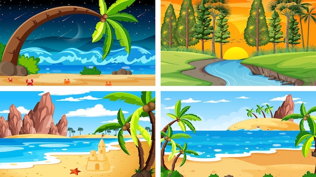 Four different nature horizontal scenes