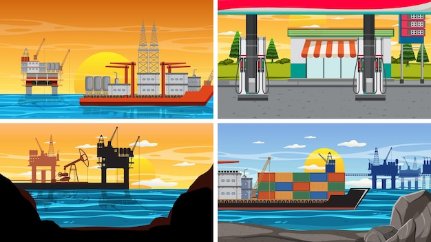 Four different petroleum industry scenes