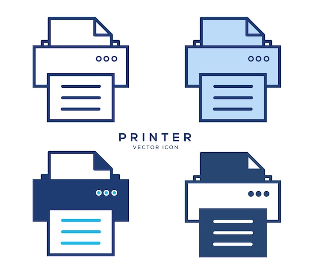 텍스트 프린터가 있는 4개의 다른 프린터 아이콘입니다.