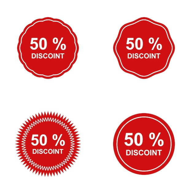 Four different red labels with 50 % discounts on them.