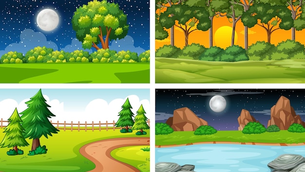 Four different scene of nature park and forest