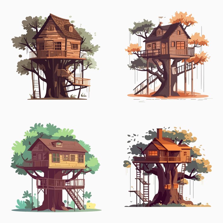 Vector four different types of tree houses are shown in the image